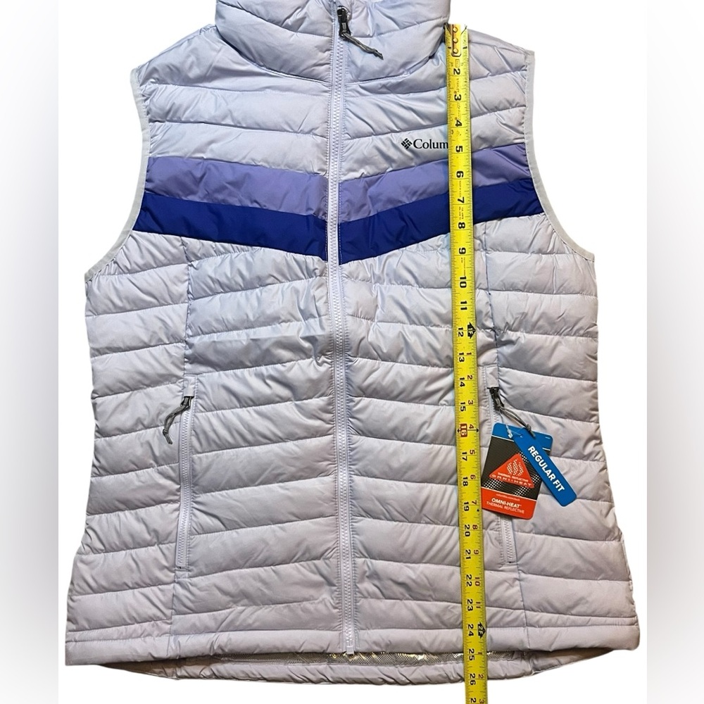 Columbia Women’s Large Omni-Heat Thermal Vest White Out Lilac Blue Zip Pockets - Picture 4 of 9